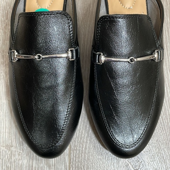 NWOT Rachel Zoe Alani Black Almond Toe Slip On Mule Loafer Silver Toe Accent 8 - Picture 6 of 16